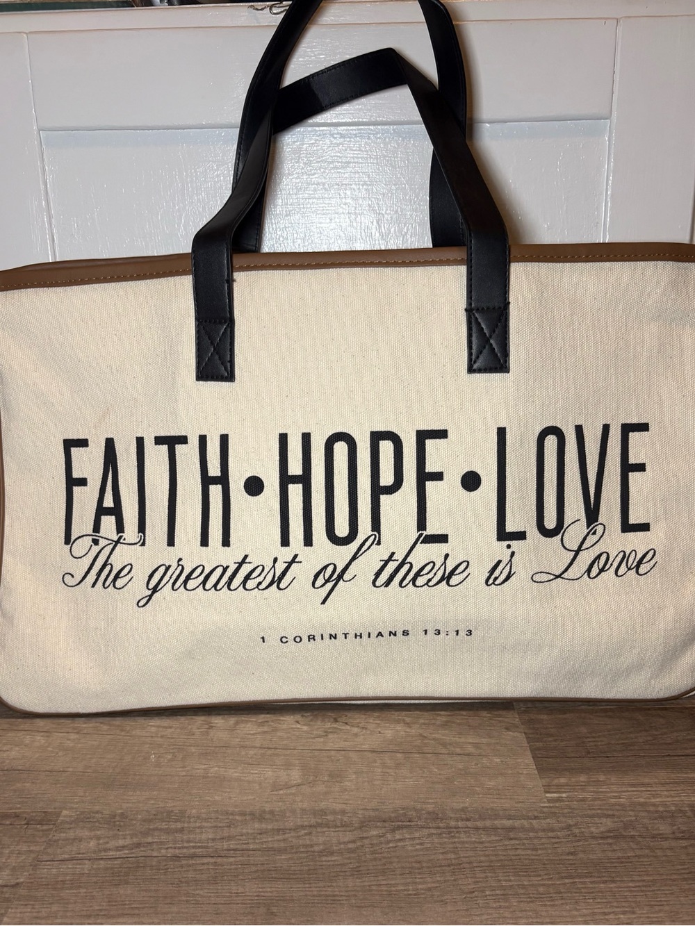 Faith Hope Love Canvas Tote Bag - Black and Cream
